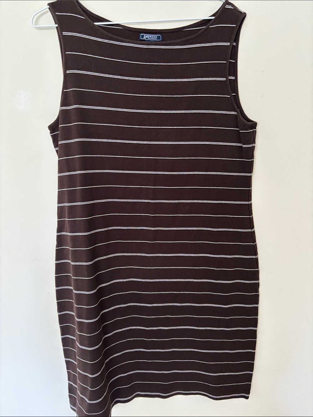 American Living Chocolate Brown Sleeveless Striped Midi Dress